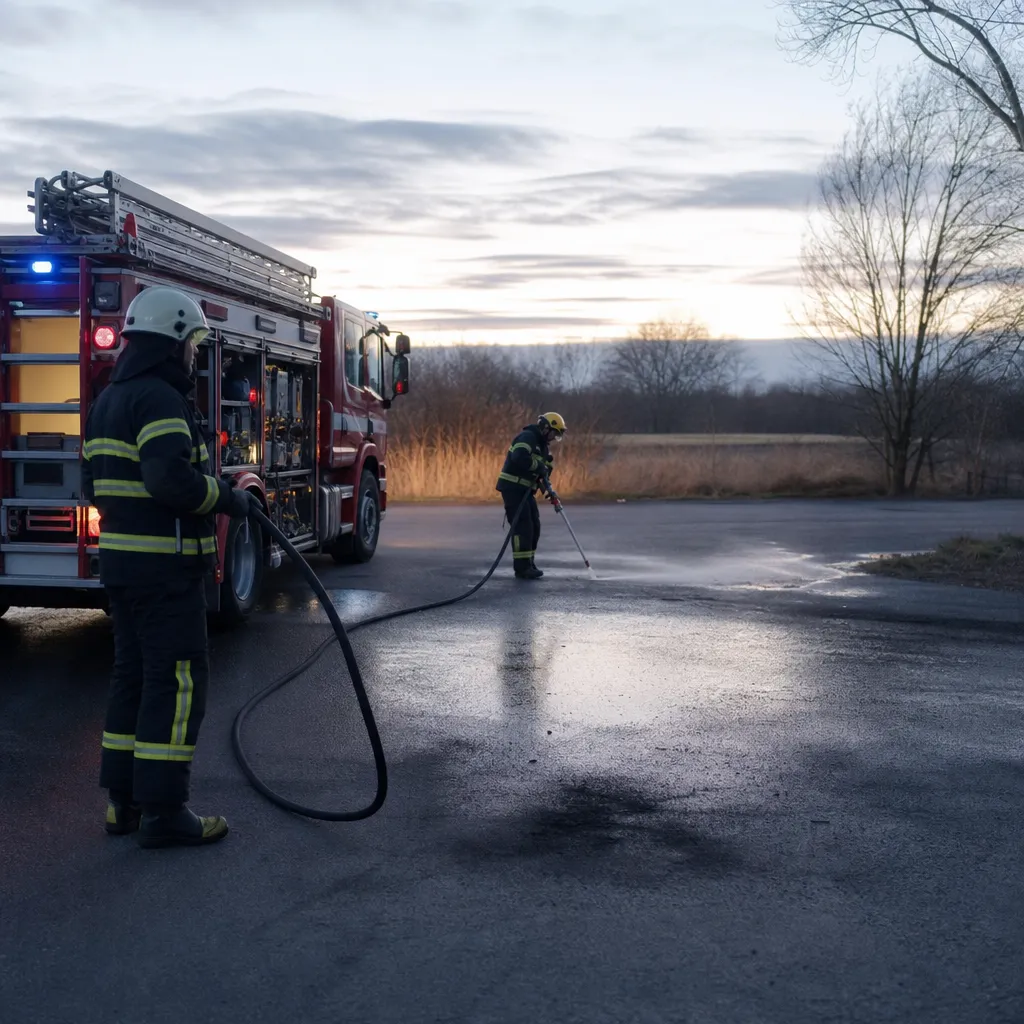 Brandutryckning på asfalt med sotsspår